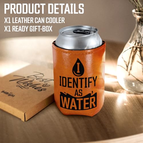 I Identify As Water Leather Can Cooler - Funny Gift for Dad, 12oz
