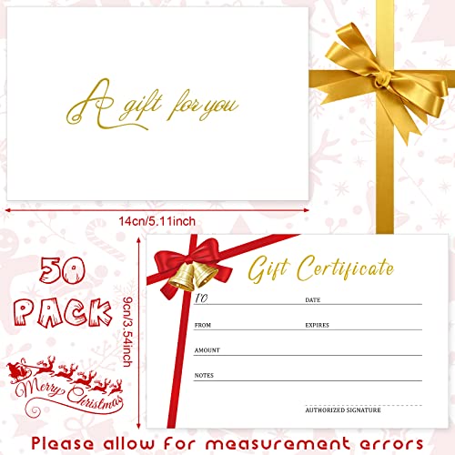 50 Christmas Gift Certificate Sets with Matching Envelopes - Double Sided Holiday Cards