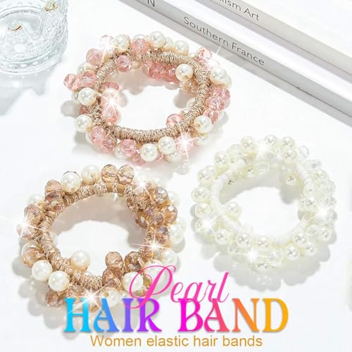 Banatra Pearl Rhinestone Hair Scrunchies Ponytail Holder