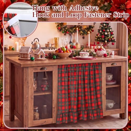 Christmas Red Plaid Cabinet Curtains with Ruffles - 35 x 35 Inches - VitalCozy Variation