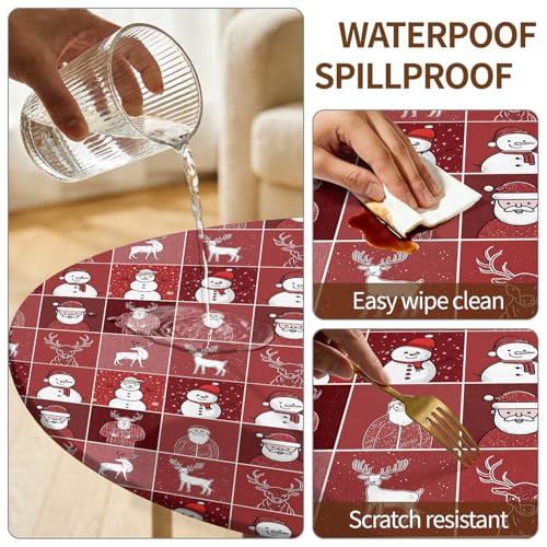 Christmas Round Fitted Tablecloth 54-58 Inch Fits 60 Inch Santa Design