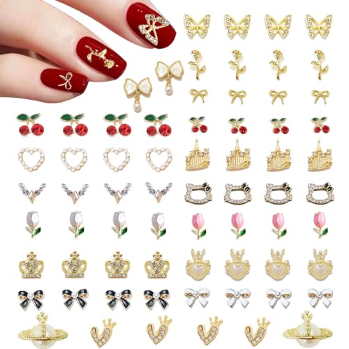 68-Piece 3D Nail Charms and Rhinestones Luxury Silver and Gold Nail Art Gems