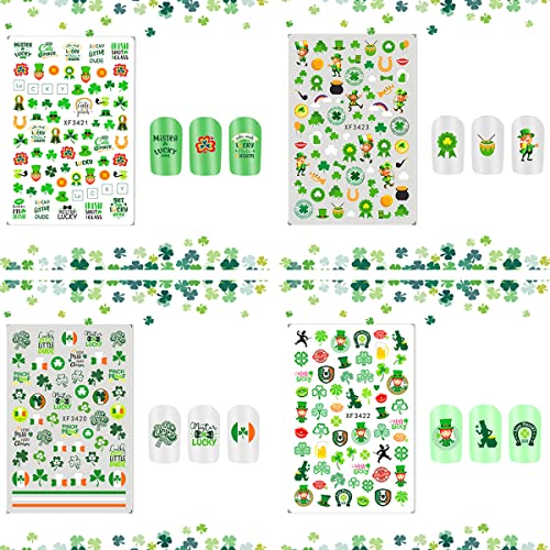 St Patrick’s Day Nail Art Stickers 3D Shamrock Green Clover Decals (10 Sheets)