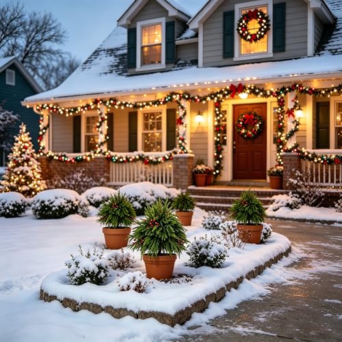 Red Christmas Tree Urn Fillers 24 Inch Outdoor Artificial Greenery with Pine Cones