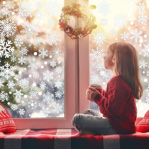 Christmas Snowflake Window Clings - 311 pcs, 12 Sheets Decor