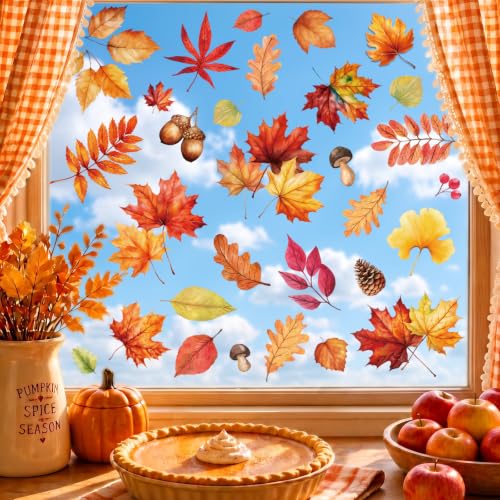 Fall Leaf Window Clings - 102 PCS Autumn Thanksgiving Stickers