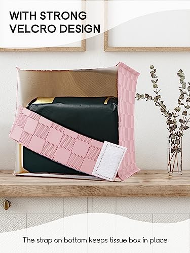 TOGETRUE Square Tissue Box Cover - Chessboard PU Leather Holder, Pink
