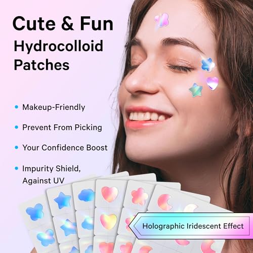 Sosky Holographic Pimple Patches 48ct - Cute Hydrocolloid Acne Stickers with Salicylic Acid