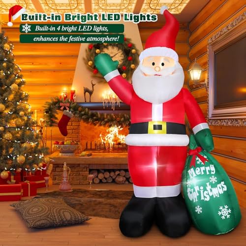 8 Ft Christmas Inflatable Santa Claus with LED Lights & Gift Bag for Outdoor Yard Decor