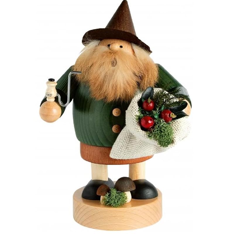 KWO 20 cm Smoking Man Figurine - Wooden Gnome Decor