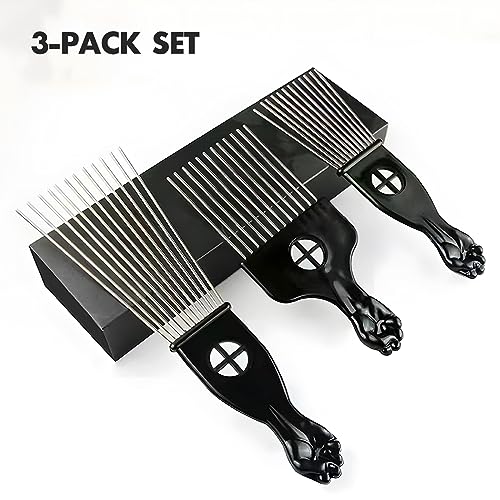 Kootinn 3-Piece Stainless Steel Afro Hair Pick Set with Fist Handle
