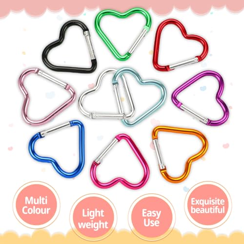 30pcs Heart Carabiner Clip, Alloy Heart Shape Hanging Keychain Clip, Cute Aluminum Carabiner Clip for Hiking Backpack, Car Charms, Purse Bling