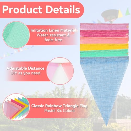 52.5 Ft Colorful Burlap Pennant Banner - 4 Pack Multicolor Triangle Bunting