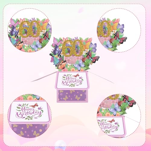 60th Birthday Pop-Up Card with Colorful Butterflies & Flowers