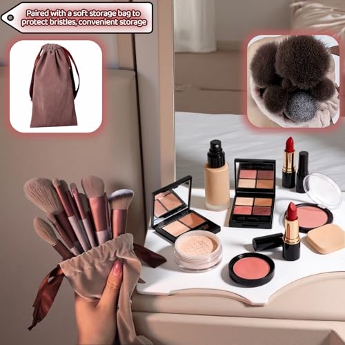 SAYUANVA 13-Piece Professional Makeup Brush Set with Pouch, Brown