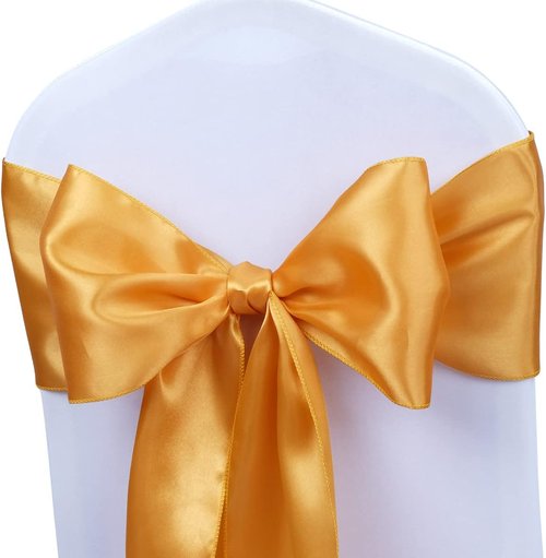 Babenest Satin Chair Sashes - 50 Pcs Upgraded Chair Ribbons & Bows for Weddings & Events | Gold