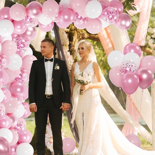 Pink Confetti Balloon Kit 12 Inch Metallic & Pearl Pastel Party Decorations