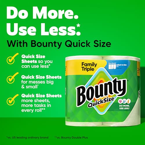 Bounty Quick-Size Paper Towels, 12 Family Triple Rolls (40 Regular Rolls)