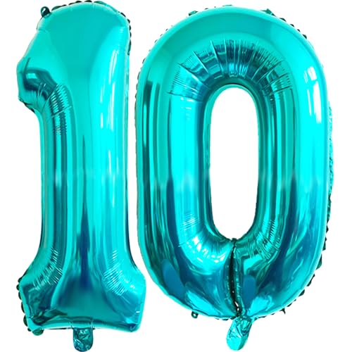 Teal Blue Number 10 Balloons - 40 Inch Foil Mylar for Parties