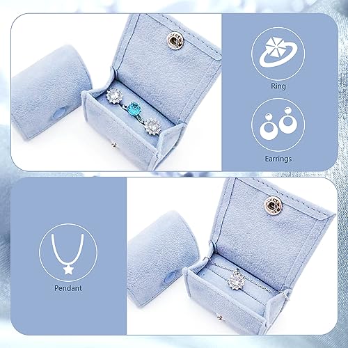 Light Blue Compact Velvet Ring Box with Plush Interior