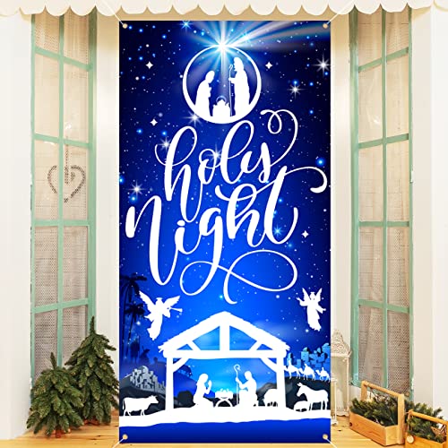 Holy Night Nativity Scene Christmas Door Banner - 71x35 Inch