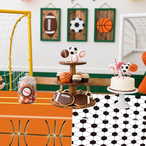 4-Pack Sports Theme Tablecloths - 54x108 Inch Disposable Party Covers