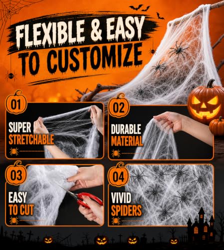 200 Sq Ft Spider Web with 10 Artificial Spiders - Halloween Decor