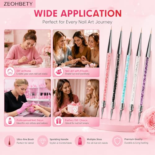 ZEOHBETY 5Pcs Nail Art Liner Brushes and Dotting Pen Tool Set