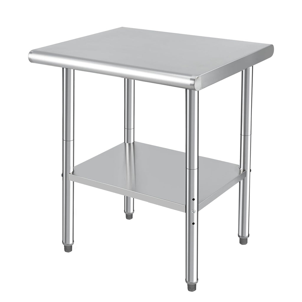 GarveeTech Stainless Steel Food Prep Table, 24 x 30 in NSF Commercial Kitchen Metal Table with Adjustable Lower Shelf and Plastic Feet, Steel Work Prep Table for Restaurant Home Hotel