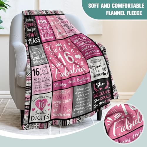 Jekeno 16th Birthday Gift Pink Throw Blanket for Girls - Cozy & Soft