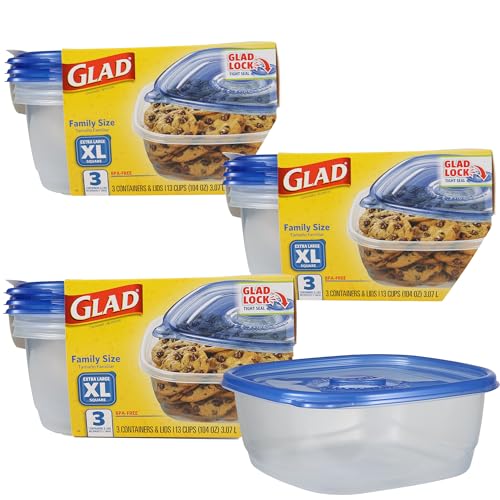 Glad GladWare 104 Oz Square Food Storage Containers, 3 Count