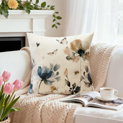 Floral Throw Pillow Cover 18x18 Inch - Spring Poppy Design
