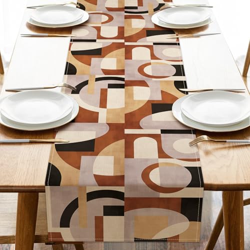 Vintage Mid Century Modern Geometric Table Runner | 13x72