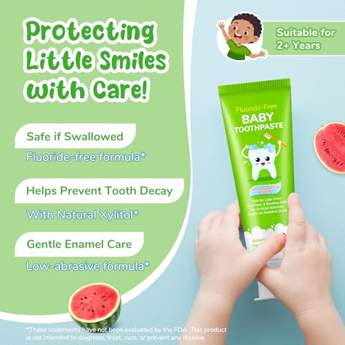 Smddx Fluoride-Free Baby Toothpaste Watermelon 2.1 oz for Ages 2-3