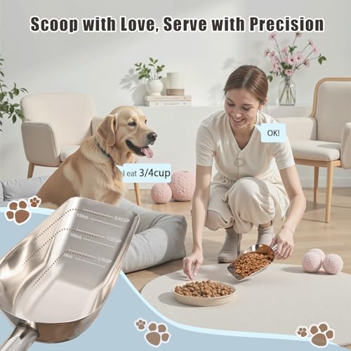 Stainless Steel Pet Food Scoop 3/4 Cup Measuring Cup for Dogs & Cats