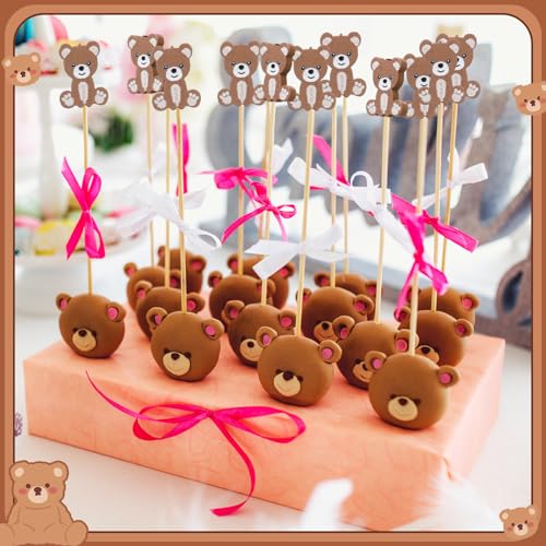 4.7 Inch Bamboo Cocktail Picks - Bear Style Decorative Food Skewers (100 Pack)