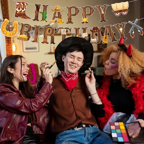 Western Cowboy Happy Birthday Banner for Themed Parties