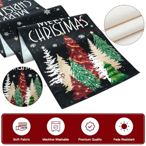 Artscope Christmas Tree Table Runner Black 13x48 Inch Holiday Decor