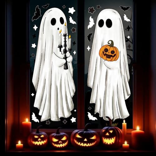 Halloween Ghost Window Clings - Large Ghosts Decoration Sheets for Windows & Mirrors - Heirloom Haven