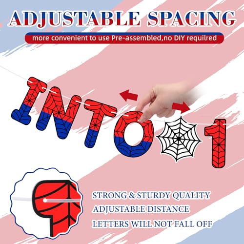 Spider Birthday Banner for 1st Birthday Party - Swinging into 1, Red & Blue