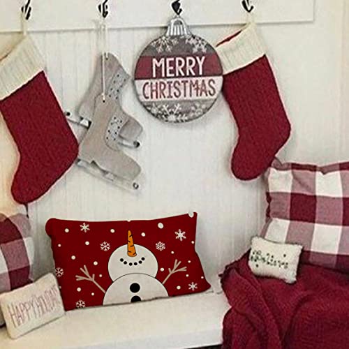 Merry Christmas Snowman Pillow Cover 12x20 A-87 | Holiday Decor