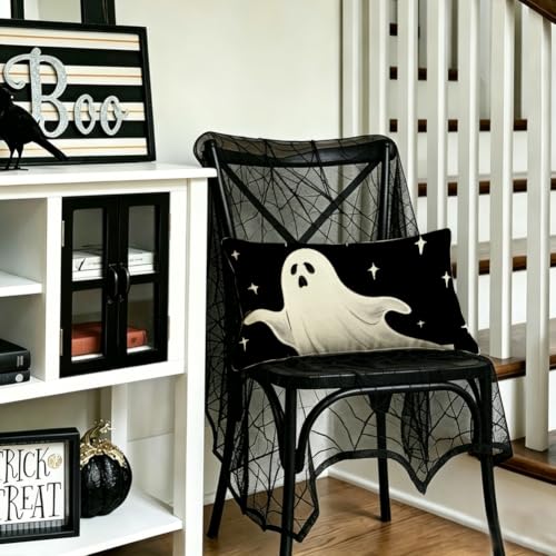 Halloween Throw Pillow Cover 12x20 - Spooky Ghost Design