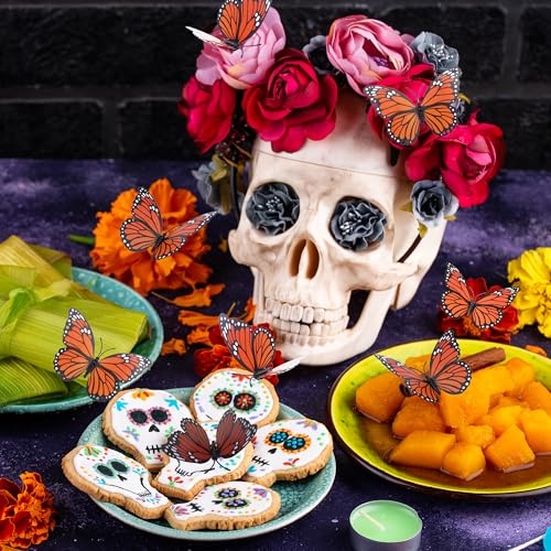 Nelisylux Orange Monarch Butterfly Decorations 12 Pack - Day of the Dead & Halloween Wall Decor, 3 Sizes