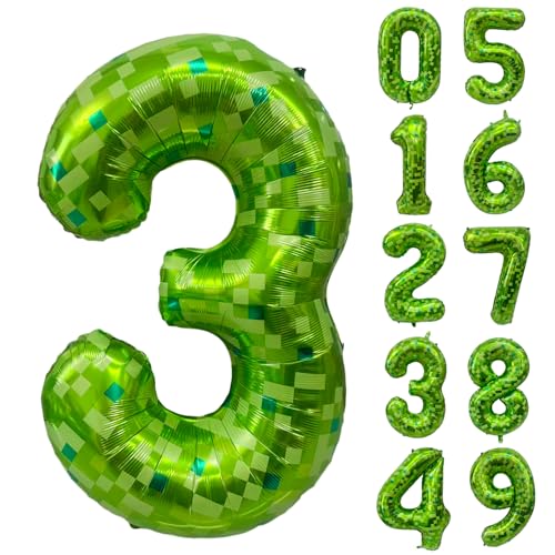 Giant Green Pixel Number 3 Balloon - 40 Inch Birthday Decoration