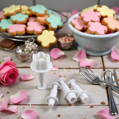 8-Piece Flower Plunger Cookie Cutter Set for Baking & Cake Decorating
