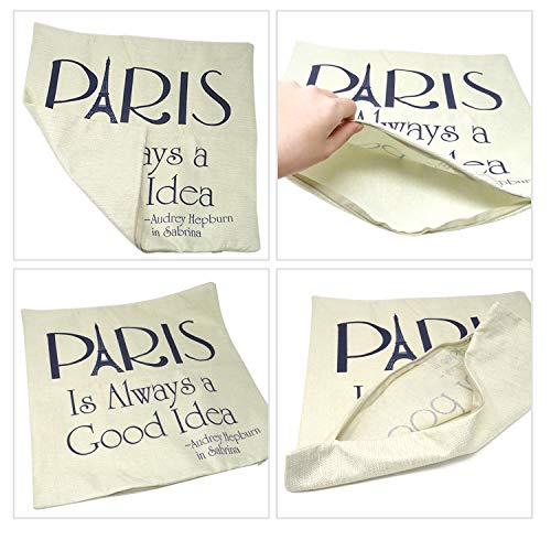 Paris Eiffel Tower 18x18 Inch Cotton Linen Throw Pillow Covers - Set of 2