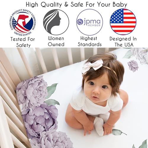 Sweet Jojo Designs Fitted Baby Crib Sheets (Boho Purple Floral) for Girls, Infant Nursery, Toddler Room - Standard Size (Photo Op, Lavender, Bohemian, Vintage, Watercolor, Shabby Chic, Farmhouse)