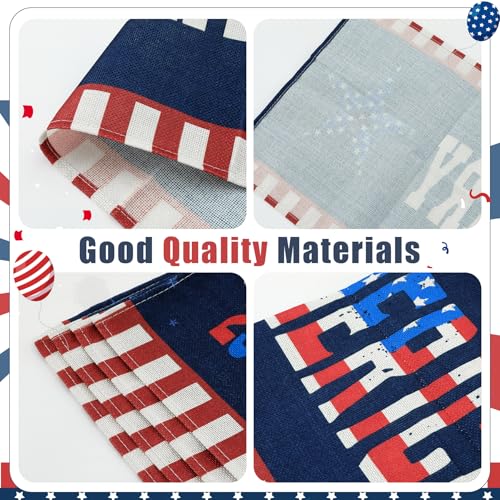 Patriotic 4th of July Table Runner 13x72" Linen Red White Blue
