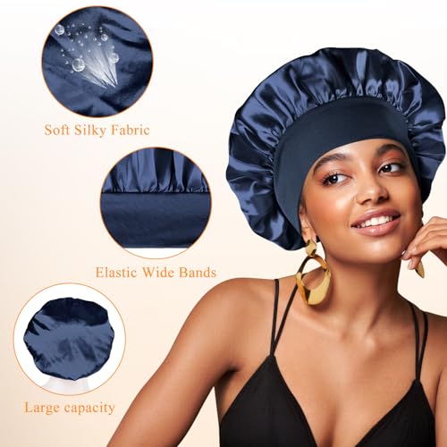 Meliya 2-Pack Satin Silk Sleep Bonnet for Curly Hair with Adjustable Band