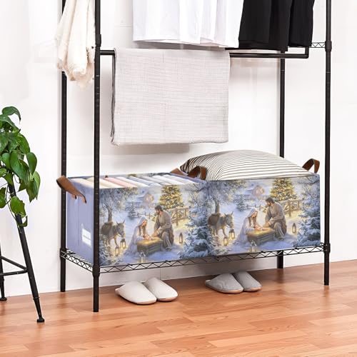 Nativity Scene Religious Christmas Storage Bins with Handles - Medium 2 Pack